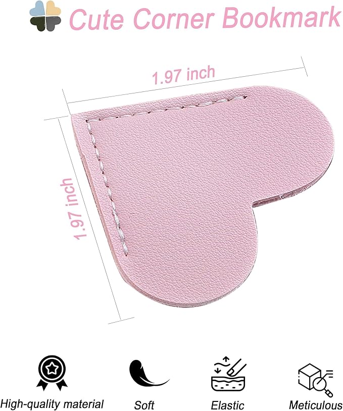6pcs Leather Bookmarks for Women with Heart Shape, Cute Corner Bookmark, Book Accessories for Reading Lovers, Book Markers for Women, Bookmarks for Book Lovers by HNQCPCVU (Heart)