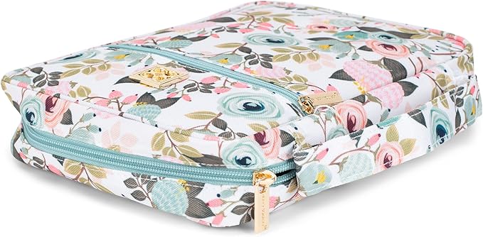 Mary Square Peach Floral 10.5 x 8 Canvas Zippered Bible Cover