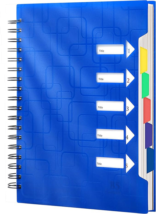 CAGIE Spiral Notebook 5x7 Small Notebooks College Ruled 5 Subject Notebook with Dividers A5 for Work Office School Supplies Journal, 240 Pages/ 120 Sheets, Blue