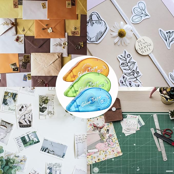 12 Pack Double Sided Tape Roller, Scrapbooking Tape, Permanent Adhesive Tape Dispenser Runner for Crafts and Arts Projects, Photo-Safe