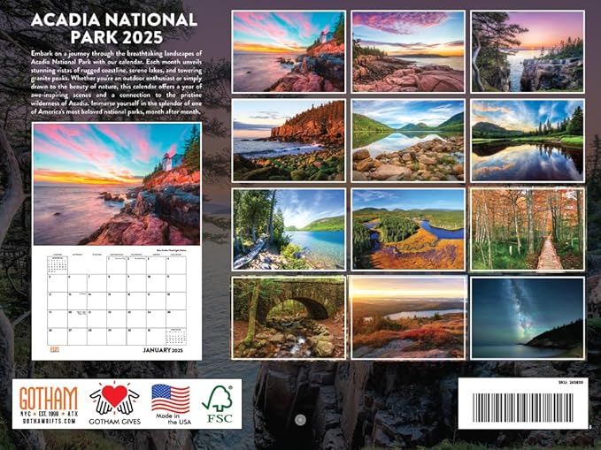 Acadia National Park Calendar 2025 Monthly Wall Calender Maine Nature 12 Month | American Made In The USA