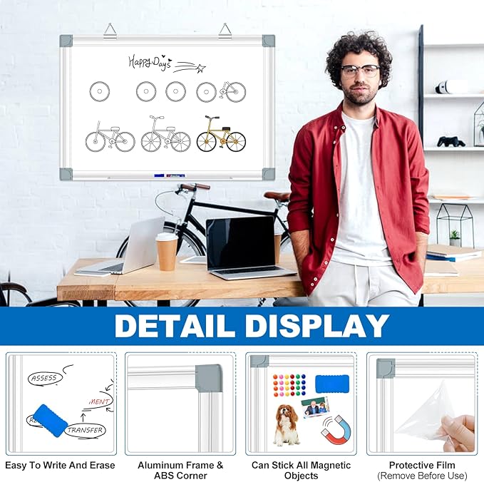 Magnetic White Board Dry Erase Board for Wall 24" x18 (2pcs) Aluminum Frame Magnet White Board for Home, School, Office, Kitchen