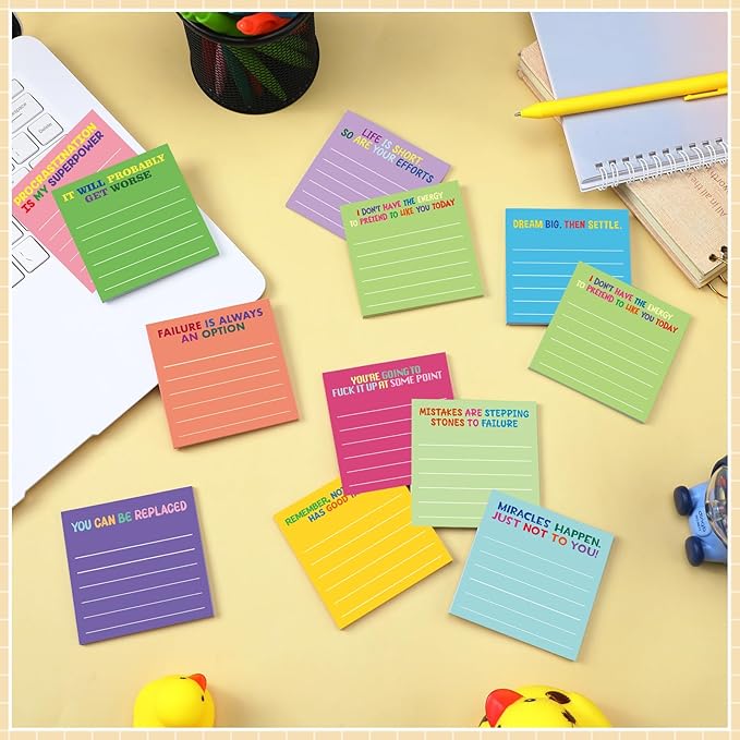 Yinder 24 Pcs Inspirational Sticky Notes with Lines Cute Motivational Sticky Notes Pad Employee Appreciation Gifts Bulk for Teacher Nurse Coworkers Office Supplies 3 x 3''(Bright Color,Demotivation)