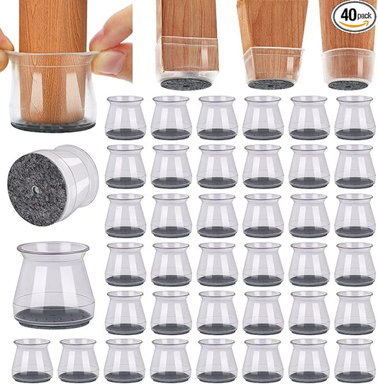 BUMACO 40Pcs Chair Leg Floor Protectors Chair Leg Protectors for Hardwood Floors Silicone Pads Covers to Protect Floors (Clear, Universal S (0.9"-1.29")