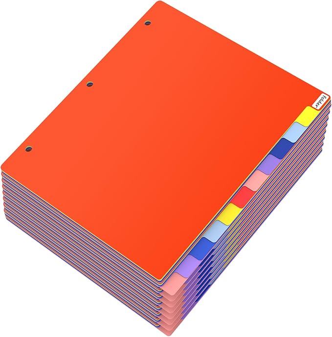 HABGP 12 Tab Dividers for 3 Ring Binder, 96 Pcs Multicolor 3 Ring Binder Dividers with Tabs, Page Folder Dividers, Plastic Tabbed File Dividers with Tabs, Three Ring Binder Index Dividers, 8 Set