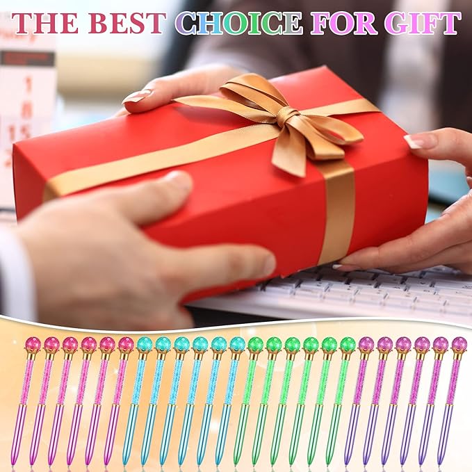 24 Pieces Big Crystal Diamond Pens Bling Ballpoint Pen Black Ink Rhinestones Pen for School Office Supplies Christmas Wedding Birthday Present, 4 Colors(Novel Style)