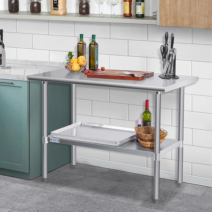 HALLY Stainless Steel Table for Prep & Work 30 x 48 Inches, NSF Commercial Heavy Duty Table with Undershelf and Galvanized Legs for Restaurant, Home and Hotel