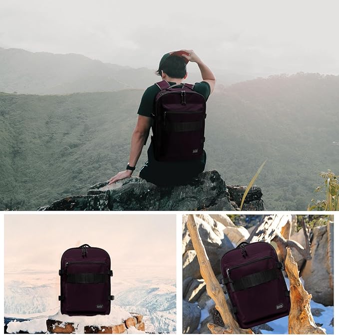 Lightweight Travel Backpack Hiking Daypack Laptop Bookbag, 17L Carry-on Personal Item Weekender Overnight Bag Unisex, Eggplant