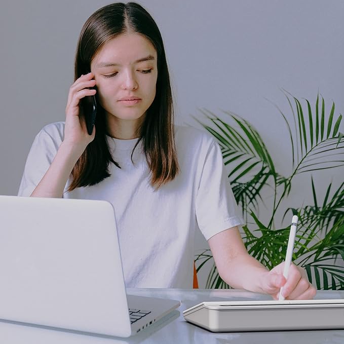 TOWON Small Tilted Desktop Glass Whiteboard, Notepad Computer Keyboard Stand with Dry Erase Board Surface, Desk Organizers with Accessories for Office, Home, School Supplies, White, 18 x 6 Inches