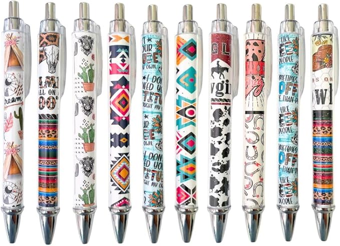 10PC Western Pens Pen Cowboy Cowgirl Highland Cow Cactus Back to School Office Supplies Stuff Items Themed Party Favors Classroom Goodie Bags Decoration Desk Decor Notebooks for Adults Women