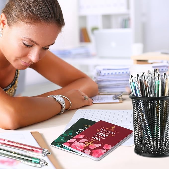 Colarr 24 Pcs Christian Bulk Gifts for Women Men Bible Verse Pens and Notebooks Religious Easter Gifts Scripture Ballpoint Pens Journals Sunday School Church Inspirational Study Supplies(Stone)