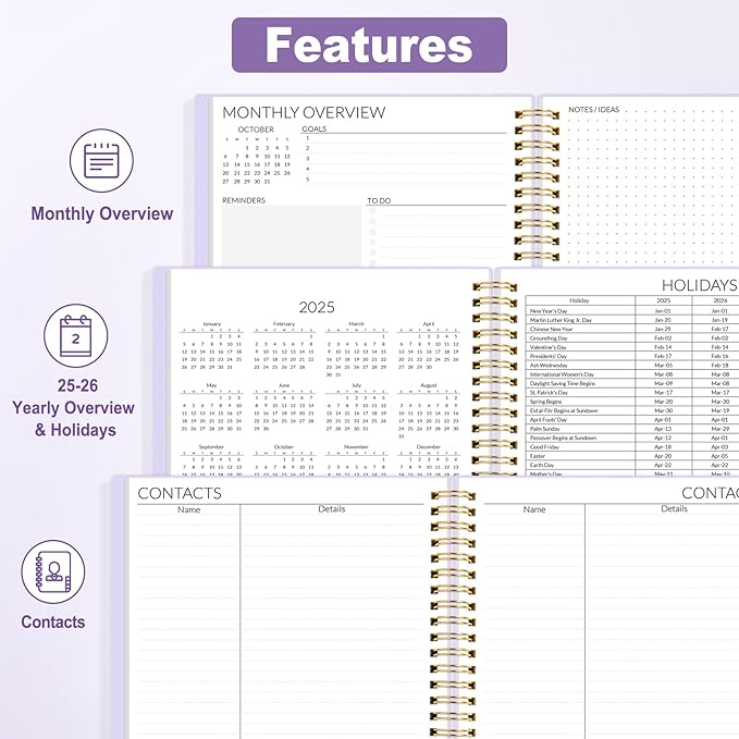 SUNEE 2025-2026 Monthly Planner - 24 Months (Jan 2025 - Dec 2026) Monthly Planner - 7"x10" Monthly Spreads & Yearly Planner, Purple