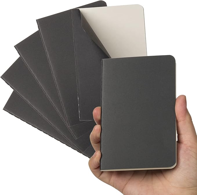 TWONE Pocket Notebook, 6 Pack Softcover Mini Notebooks 3.5" x 5.5" Black Notebook Small Memo Notepad for Men Women Kids Traveler Author, 30 Sheets,60 Blank Pages