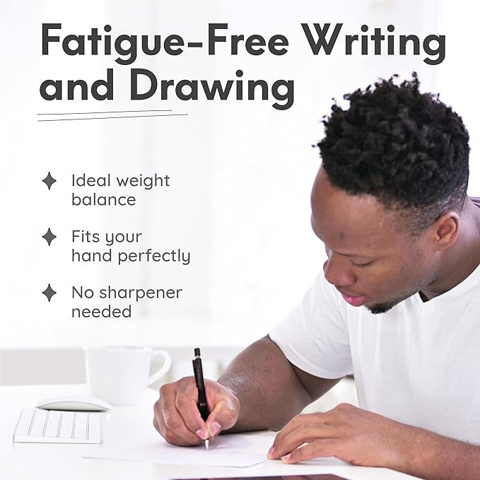 MozArt Mechanical Pencil 0.7mm Set with Case - With 2 x 30 HB Lead Refills, Eraser Pen With Refills -Sketch, Architecture, Drafting, Art, Drawing Supplies, Metal Mechanical Pencils