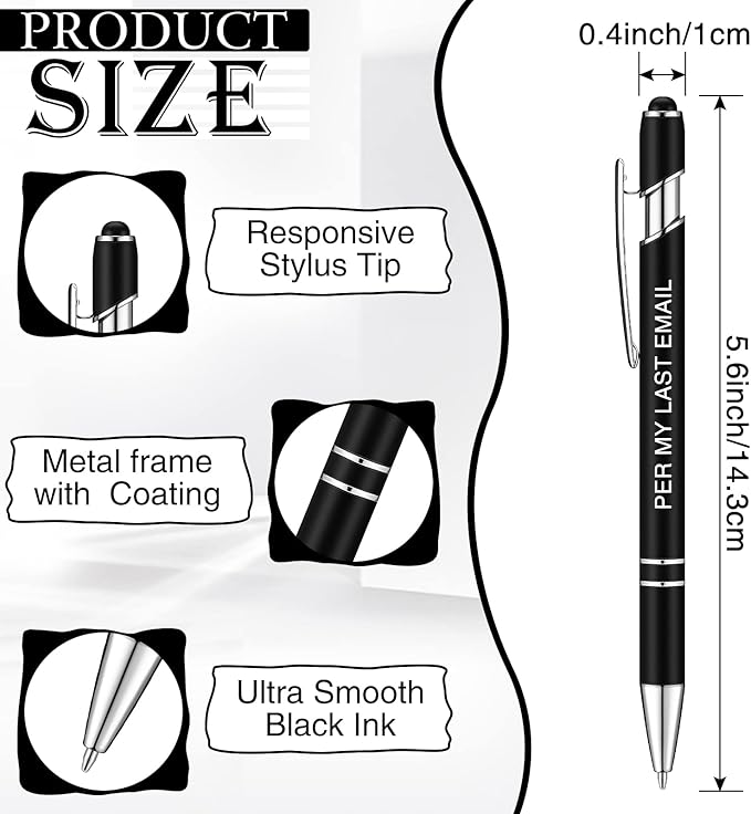 Zonon 12 Pieces Inspirational Pens Bulk Easter Basket Stuffers Motivational Quotes Ballpoint Pens with Stylus Tip Inspirational Gifts for School Office Teachers(Black,Negative Style)