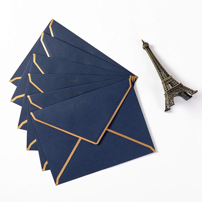 50 Pack Navy Blue A6 Envelopes 4x6 Self-Adhesive V Flap Envelopes with Gold Border for Office, Wedding Gift Cards, Invitations, Graduation, Baby Shower, Parties (4.75x6.5 inches)