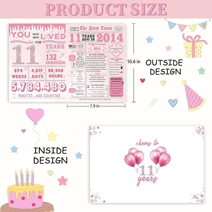 11th Birthday Decorations for Girls,11 Year Old Girl Birthday Card Gifts,11th Bday Card,11 Year Old Bday Decorations for Daughter Granddaughter Niece