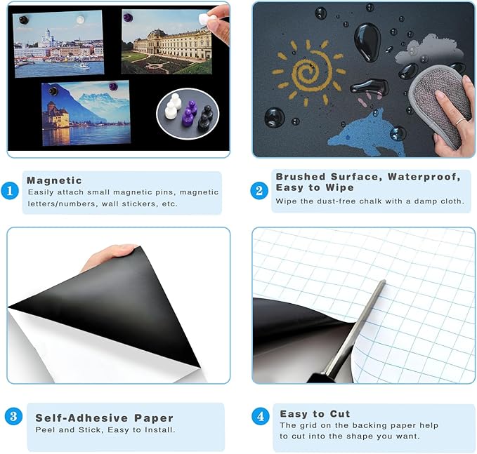 Magnetic Chalkboard Contact Paper for Wall 48" x 24" Self Adhesive Blackboard Wallpaper Peel and Stick Chalk Board Wall Decal Roll with 14 Chalk for Kids Home Playroom Classroom