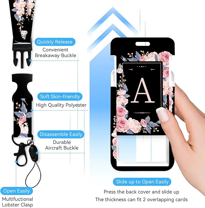 A-Z Badge Holder with Retractable Reel and Breakaway Lanyard Badge Clips Retractable Heavy Duty Badge Reel,Keychain,ID Holder with Breakaway Lanyard for School Nurse Office Teen A