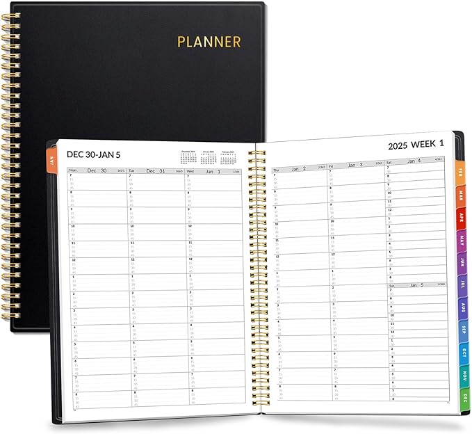 SUNEE 2025 Appointment Book, Quarter-Hourly, Weekly & Monthly - from January 2025 - December 2025, 8.5"x11" Weekly Planner, Flexible Cover, Note Pages, Pockets, Bookmark, Spiral Binding, Black