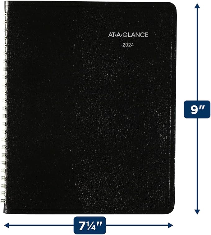 AT-A-GLANCE 2024 Weekly Planner, DayMinder, Block-Style, 7" x 8-3/4", Medium, Faux Leather, Black (G5350024)