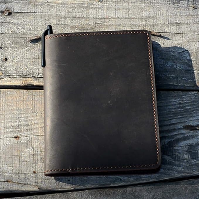 JJNUSA Compatible with Rocketbook Mini Cover Smart Business Handmade Distressed Genuine Leather Journal Notebook Cover for Card Holder Mini 3.5" x 5.5" DarkBrown