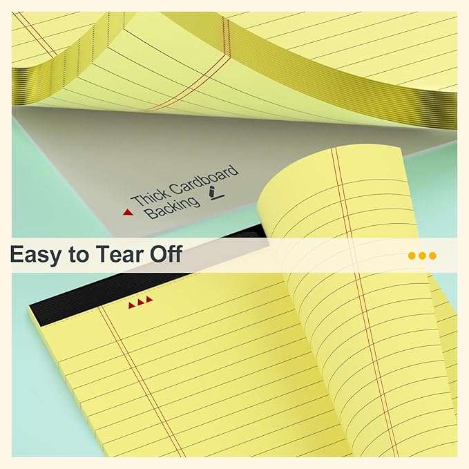 8 Pack Yellow Legal Pads 5x8 Small Note Pads 240 Sheets Perforated Yellow Pads Paper Narrow Ruled Writing Pad 80gsm Premium Thick Paper College Ruled Legal Notepads for Students, Office, Business