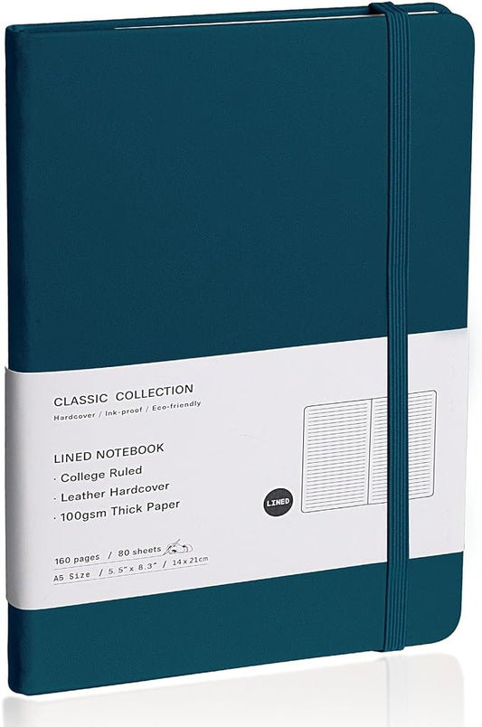 Lined Journal Notebook, (Turquoise), 160 Pages, Medium 5.7 inches x 8 inches - 100 gsm Thick Paper, Hardcover