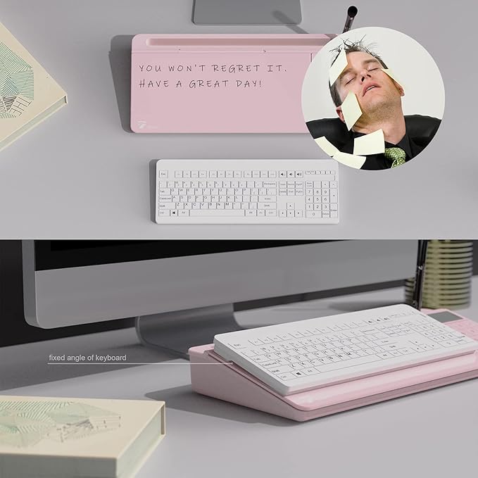 TOWON Desk Dry Erase Board with Detachable Calculator, Small Glass Desktop Whiteboard, Desktop whiteboard - Glass Dry Erase White Board- Desk Computer Buddy for Home Office Supply, Pink, 17 x 6 in