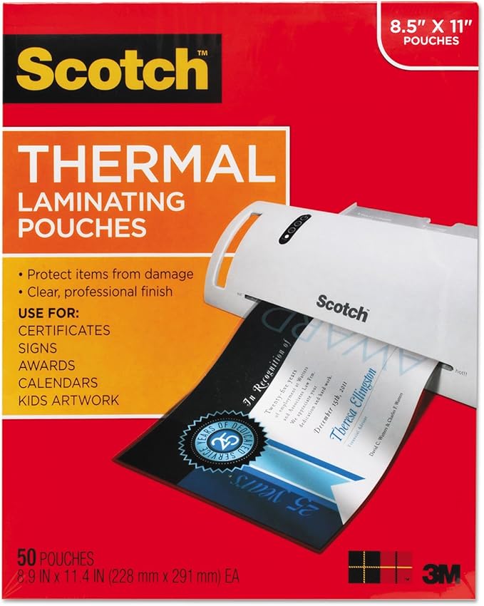 3M TP3854-50 Scotch Thermal Laminating Pouch - Letter - 8.50 inch Width x 11 inch Length9 inch x 11.5 inch Overall Size - 50 / Pack - Clear