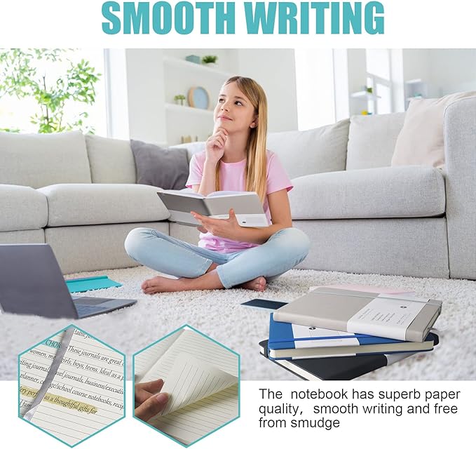 Lined Journal Notebook, 3Pack(Grey), 160 Pages, Medium 5.7 inches x 8 inches - 100 gsm Thick Paper, Hardcover