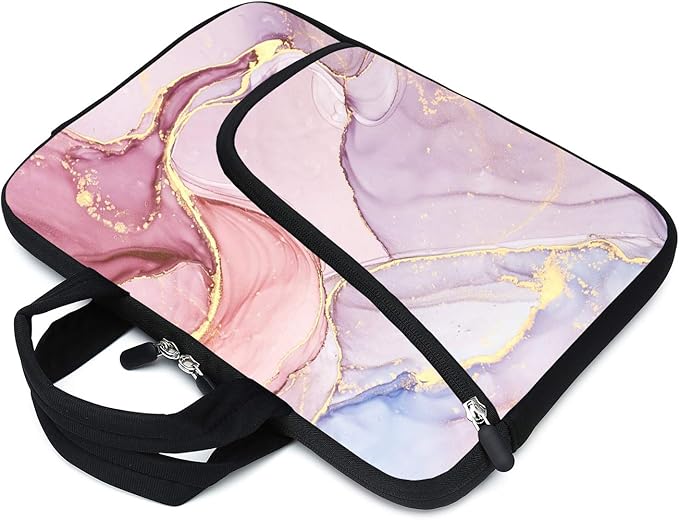 11.6" 12.2 inches Laptop Sleeve Chromebook Case Ultrabook Case Notebook Sleeve Tablet Case Neoprene Handle Sleeve for Men Women, Two Pockets Fit Apple MacBook Air Samsung Acer HP(Pink Marble)