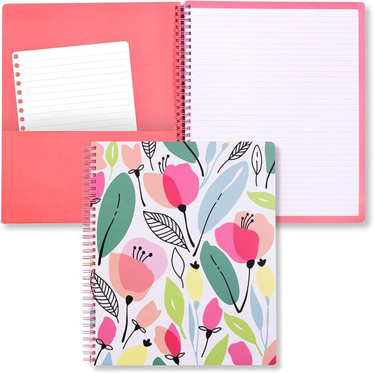 Steel Mill & Co Cute Large Spiral Notebook College Ruled, 11" x 9.5" with Durable Hardcover and 160 Lined Pages, Pink Poppy