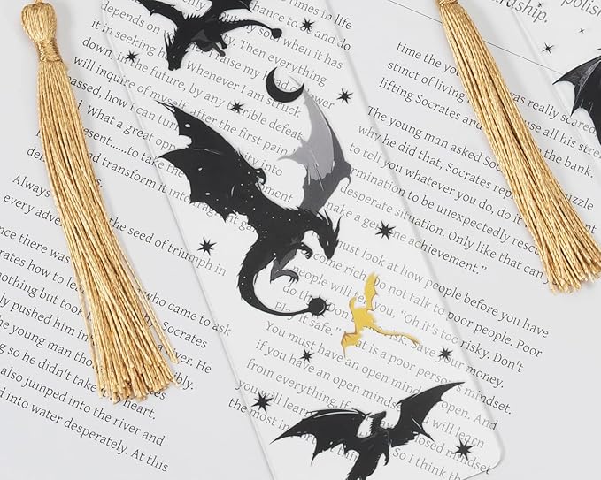 TwoDays 4th Wing Inspired Bookmarks, Fantasy Dragon Acrylic Bookmarks for Bookish Gifts, Cool Romantasy Book Merch for Book Lovers (6"x2", Set of 2)