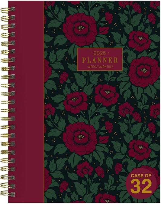 TF PUBLISHING 2025 Victorian Blooms Medium Weekly Monthly Planner Case of 32 - Goals & Task Trackers - Planner Monthly and Weekly with Organizer Stickers - 12 Month Calendar Planner - 6.5" x 8"