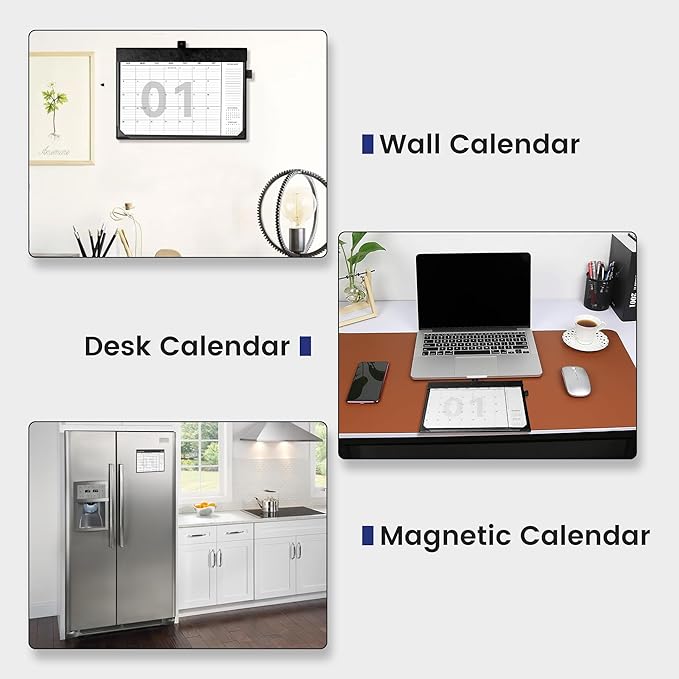 Desk Calendar 2025,12 Month Wall Calendar from Jan 2025-Dec 2025, Small Desk Calendar 12" x 8.5" with To-Do Lists, Leather Desk Pad Calendar with PVC Cover for Home School and Office,Black