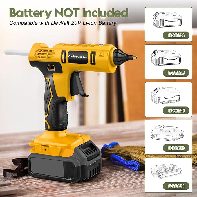 100W Cordless Hot Glue Gun for DeWalt 20V Battery(NO Battery), Full Size Hot Glue Gun Cordless & Rechargeable, Wireless Hot Glue Gun Kit with 12pcs 0.43'' Large Hot Glue Gun Stick Set for Craft & DIY