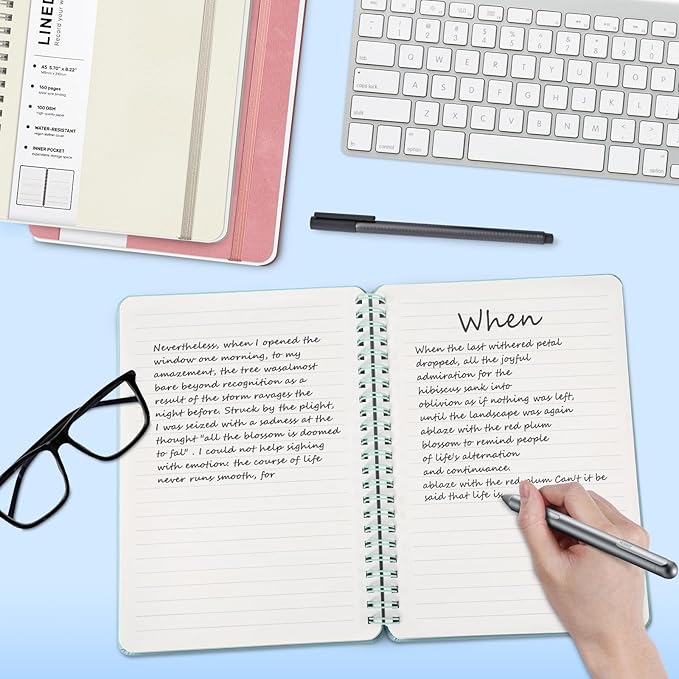 Light Green Lined Spiral Journal Notebook with 160 Pages, 8×5.7in, A5 Spiral Notebook, Journaling Notebooks for Work, School, Women, Men, College Ruled Spiral Notebook, Hardcover Leather Journals