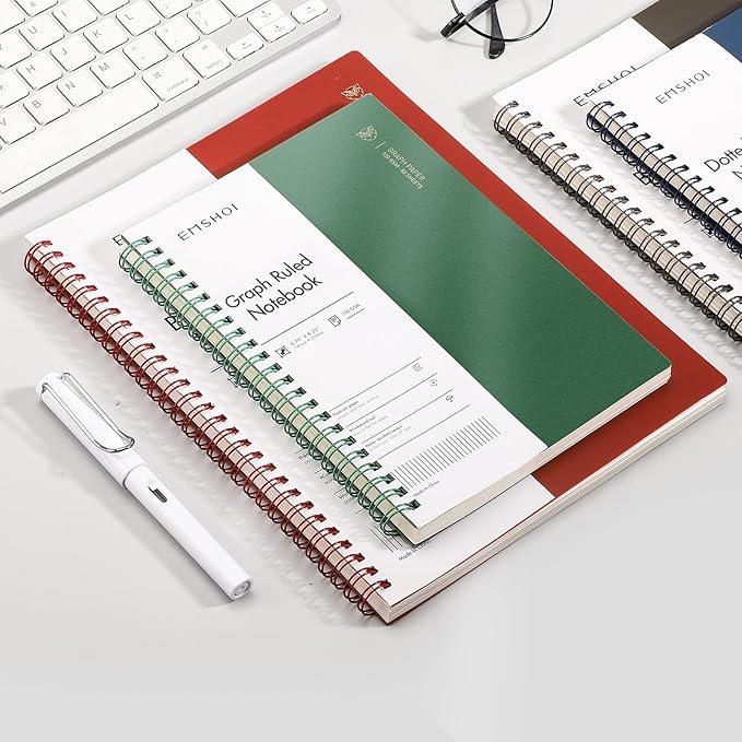 EMSHOI Graph Paper Spiral Notebook 7.48" x 10.15", 2 Pack 320 Pages B5 Large Graph Notebook with Sticky Notes, 100gsm Thick Grid Paper, Plastic Hardcover Journals for Writing Engineering Graphing