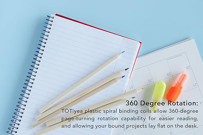 TOTiyea 100 Pack Plastic Spiral Binding Coils,10mm(3/8") Binding Spirals,75 Sheet Capacity,4:1 Pitch, Black