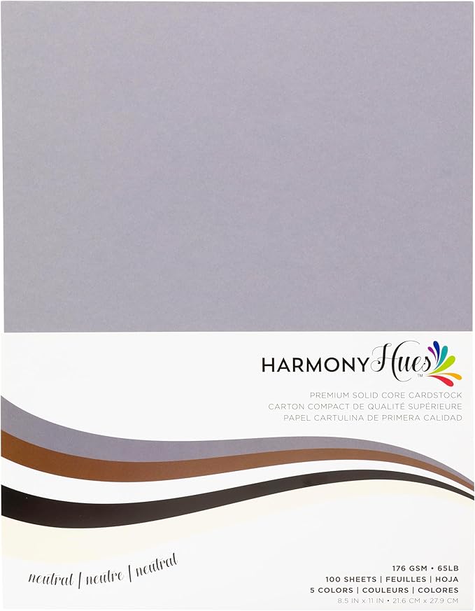 Cardstock 8.5 x 11 Paper Pack - 65lb Smooth Card Stock for Crafts, Cardmaking, Printers - 100 Scrapbook Sheets, 5 Assorted Colors - Double Sided with Solid Core, Neutral