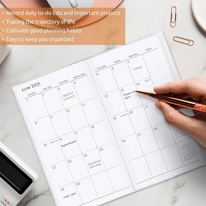 Pocket Calendar 2025-2026, Purse Monthly Planner - 3.7" x 6.7" - Runs from January 2025 Until December 2026, 2025 Pocket Calendar with Beach PVC Cover for Office