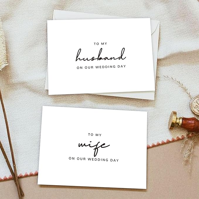 Set of 2 Wedding Cards for Husband and Wife with Matching Envelopes, To My Husband on our Wedding Day Card, To My Wife on our Wedding Day Card. (Husband/Wife B)