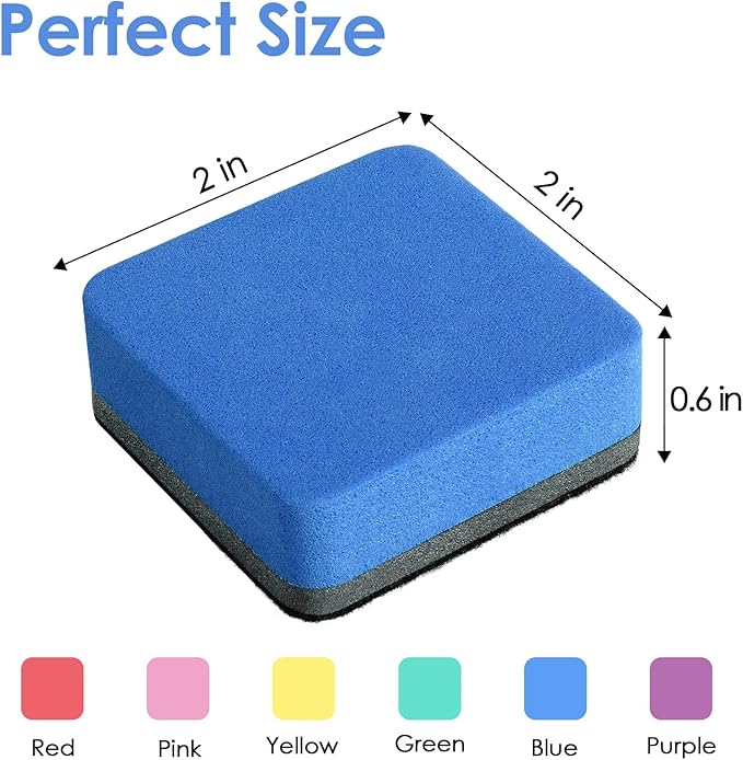 MaxGear 48 Pack Dry Erase Erasers, Magnetic Whiteboard Dry Erasers for Classroom, Mini Whiteboard Cleaning Pads, Chalkboard Wiper Teacher Supplies for School, Office, Home (6 Color Set, 2 x 2 Inch