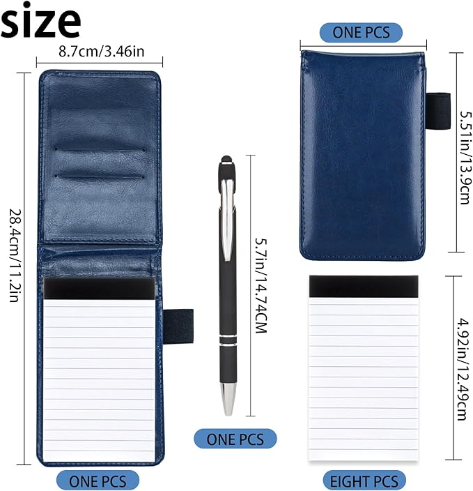 Camelmother 10 Pieces Small Notepad Holder Set Pocket Notebook 3 x 5 Inch with Pen (blue Small Notepad)