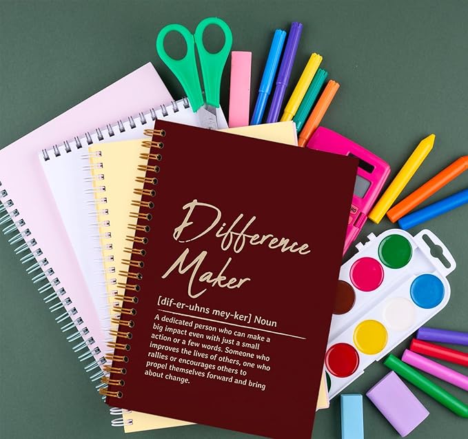 OXW Difference Maker Appreciation Gift, Meeting Notebook for Work, Thank You Gifts for Leader Mentor Manager Boss, Office Supplies Social Worker Notebook, Red Hardcover Spiral Notebook 5.5 x 8.3
