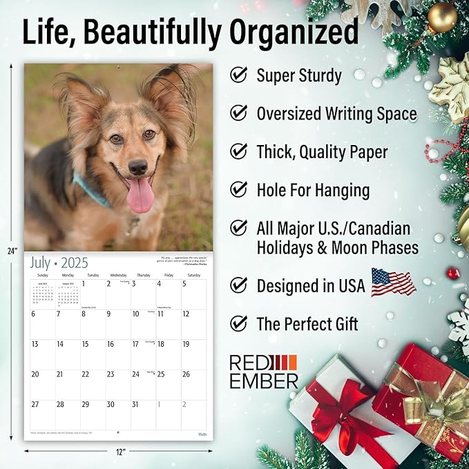 RED EMBER Mutts 2025 Wall Calendar 12 Month | 12" x 24" Open | Thick & Sturdy Paper | Giftable | Calendar 2025