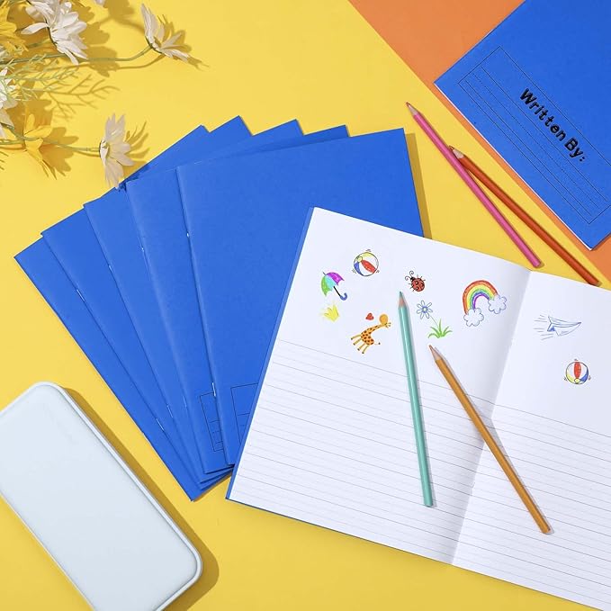 Henoyso 6 Pcs Primary Composition Notebook K-2 9 3/4 x 7 1/2 Inch Primary Journal Blank Writing Book for Kid to Write Draw and Journal 60 Page Notebook Back to School Supplies (Blue)