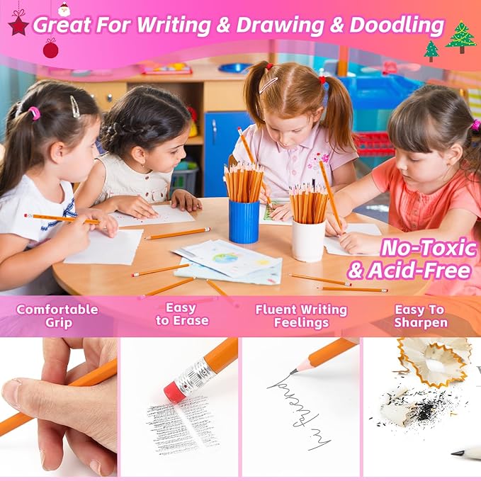 50 Pack Pre-Sharpened #2 Pencils with Erasers, Bulk Valentines Wood Pencils, Number 2 pencils for School Classroom Teacher Supplies, Easter Basket Stuffers, No 2 HB Pencils for Kids Drawing Sketching