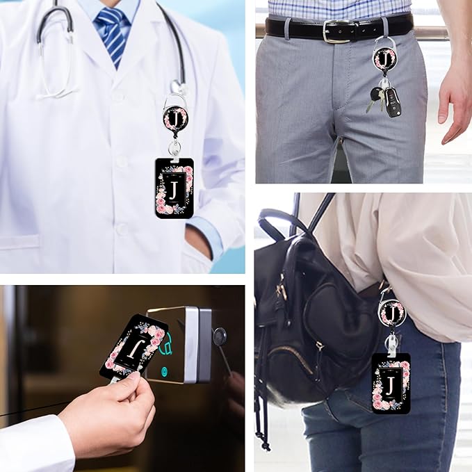 A-Z Badge Holder with Retractable Reel and Breakaway Lanyard Badge Clips Retractable Heavy Duty Badge Reel,Keychain,ID Holder with Breakaway Lanyard for School Nurse Office Teen J
